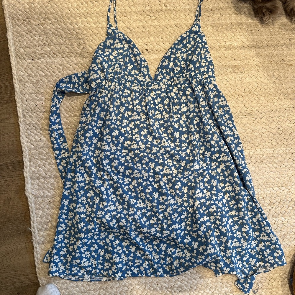 Blue Floral Spaghetti Strap Dress